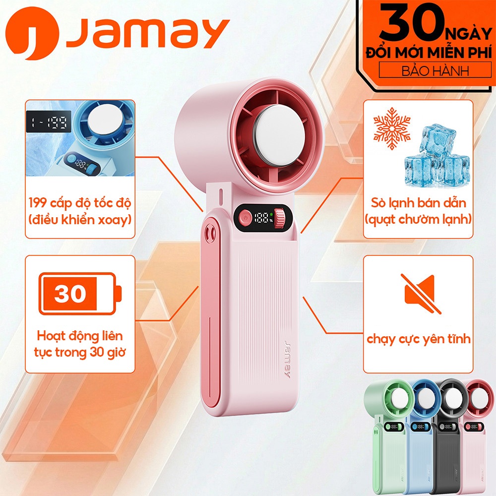 JAMAY F16 Quạt làm mát cầm tay tốc độ cao199 , thời lượng pin 30 giờ, gập 135° quạt LED USB Type-C
