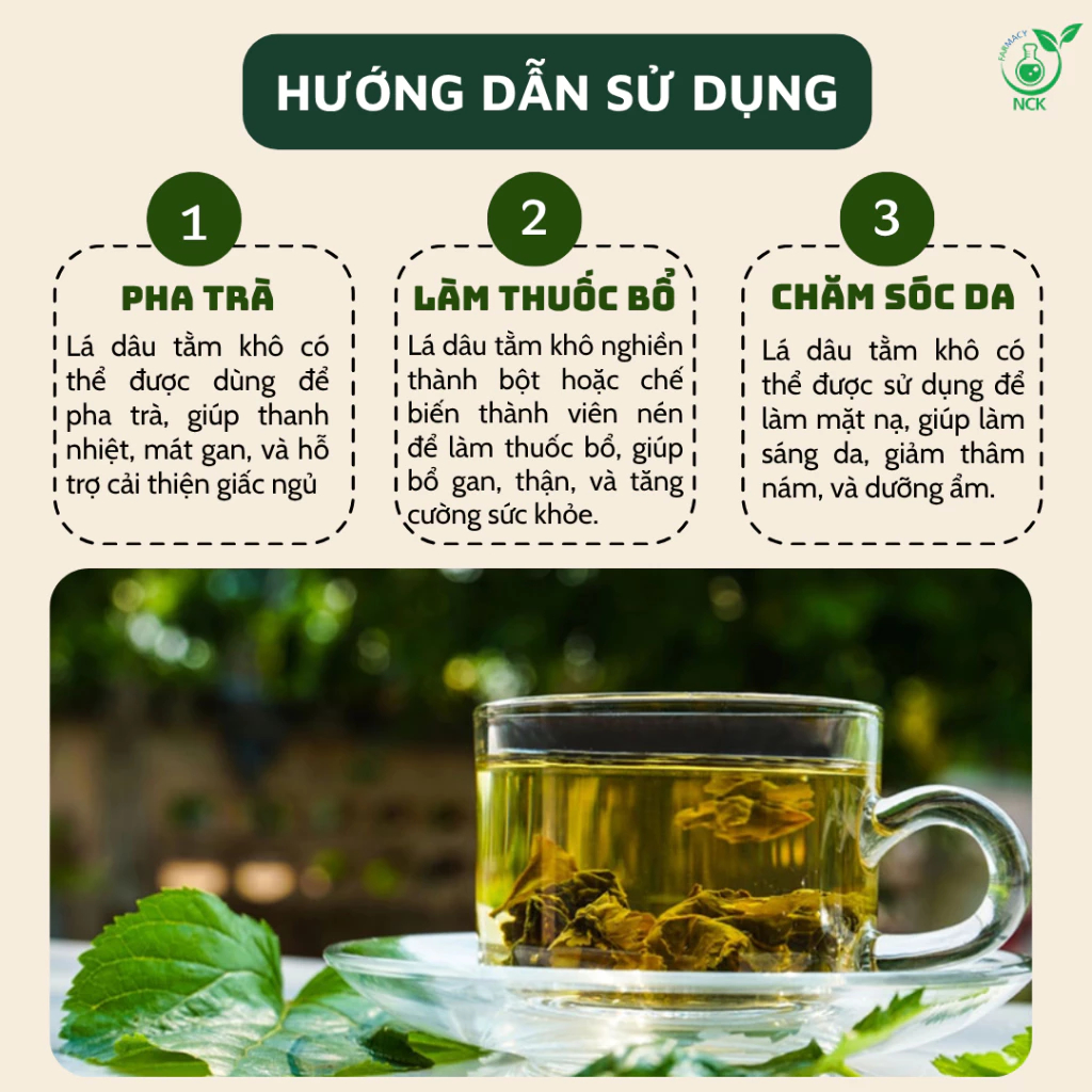Trà lá dâu tằm sấy khô 100% thiên nhiên, Lá dâu tằm uống làm mát, thanh nhiệt, detox cơ thể mùa hè