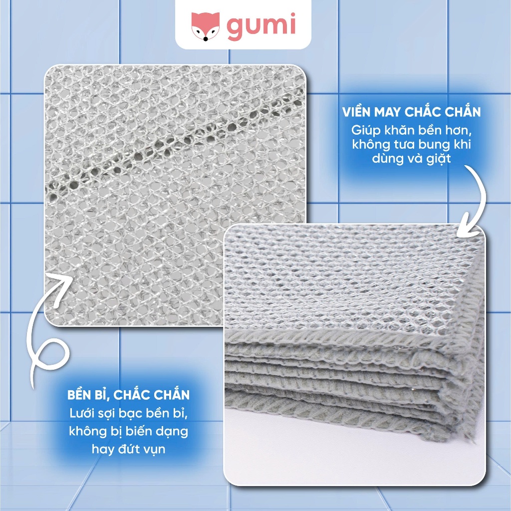Khăn Lưới Rửa Chén GUMI Đa Năng – Làm Sạch Dầu Mỡ, Không Trầy Xước Chén Đĩa & Xoong Nồi