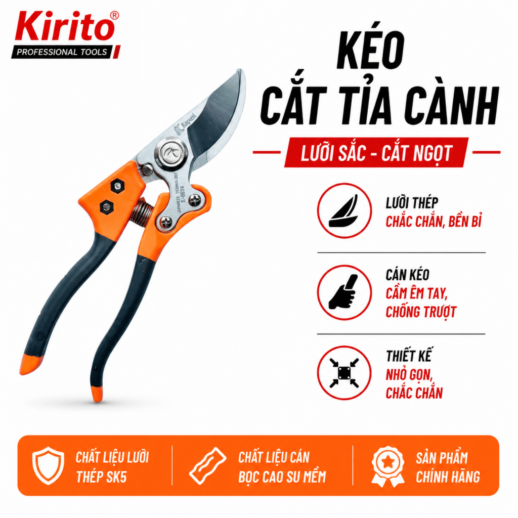 Kéo Cắt Tỉa Cành Cây Kapusi K8654 Cao Cấp, Lưỡi Thép SK5, Thiết Kế Chắc Chắn, Cắt Êm Tay