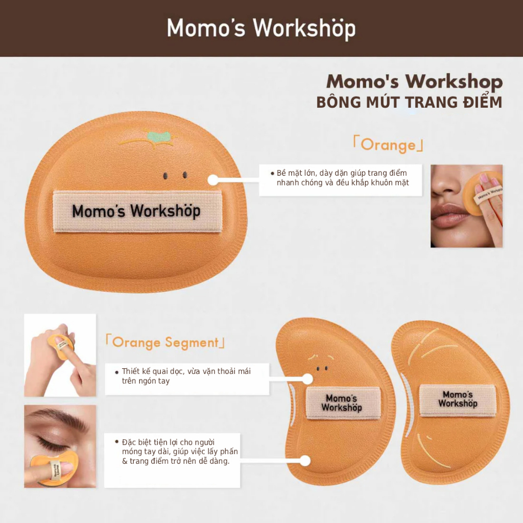 Set 3 Bông Mút Trang Điểm Cao Cấp Momo's Workshop Bento Buddies Airy Mallow Puff Trio – Peel 'N Pals Dry Use (3pcs)