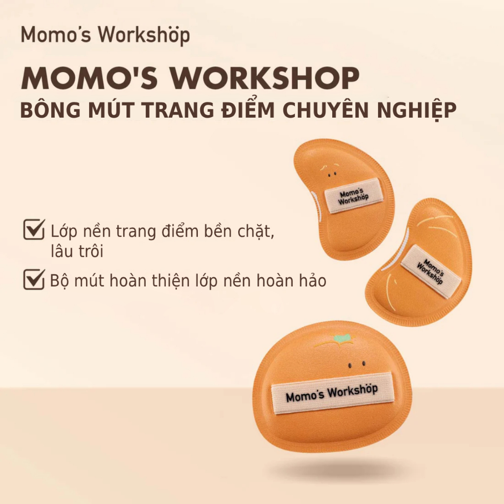 Set 3 Bông Mút Trang Điểm Cao Cấp Momo's Workshop Bento Buddies Airy Mallow Puff Trio – Peel 'N Pals Dry Use (3pcs)