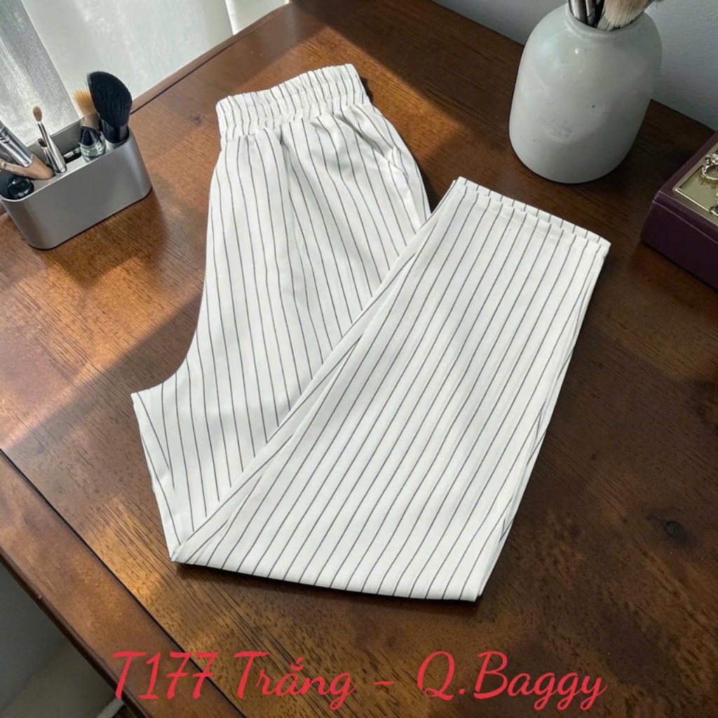 Quần Baggy Dành Cho Nữ chất Vải Linen mềm Sọc Chỉ - Vải Mềm Mã T177