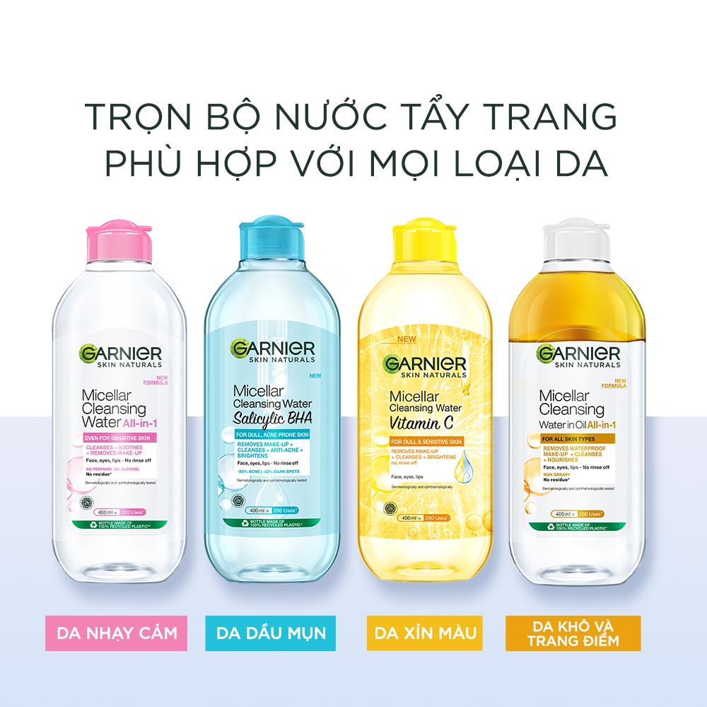 [MỚI - TẶNG 2 QUÀ] Bộ đôi Sữa rửa mặt & Nước tẩy trang sạch thoáng Garnier LowpH làm sạch sâu cho mọi loại da 400x100ml