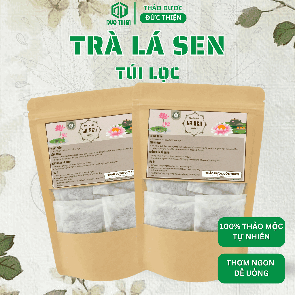 Trà Lá Sen Túi Lọc Đức Thiện (30 Gói) - Hỗ Trợ Giảm Mỡ Máu, Gan Nhiễm Mỡ, Ổn Định Huyết Áp, Ngủ Ngon