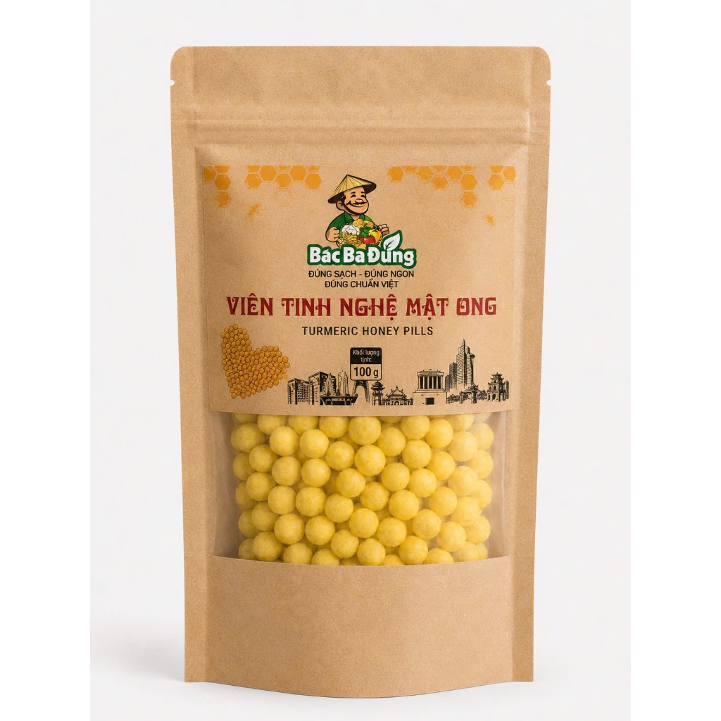 Viên Tinh Nghệ Bác Ba Đúng túi giấy 100G Khối lượng tịnh