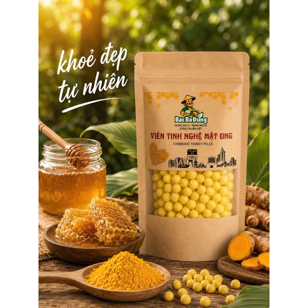 Viên Tinh Nghệ Bác Ba Đúng túi giấy 100G Khối lượng tịnh