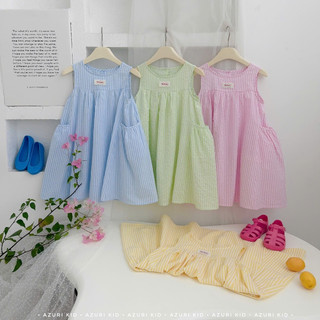 AZB631 Đầm bé gái sọc kẻ pastel dáng xoè cotton mát – Váy hè có túi 2-10 tuổi