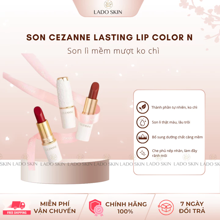 Son Thỏi Cezanne Lasting Lip Color N (3.9g) Nhật Bản - Son Lì Có Dưỡng, Lâu Trôi Ko Chì