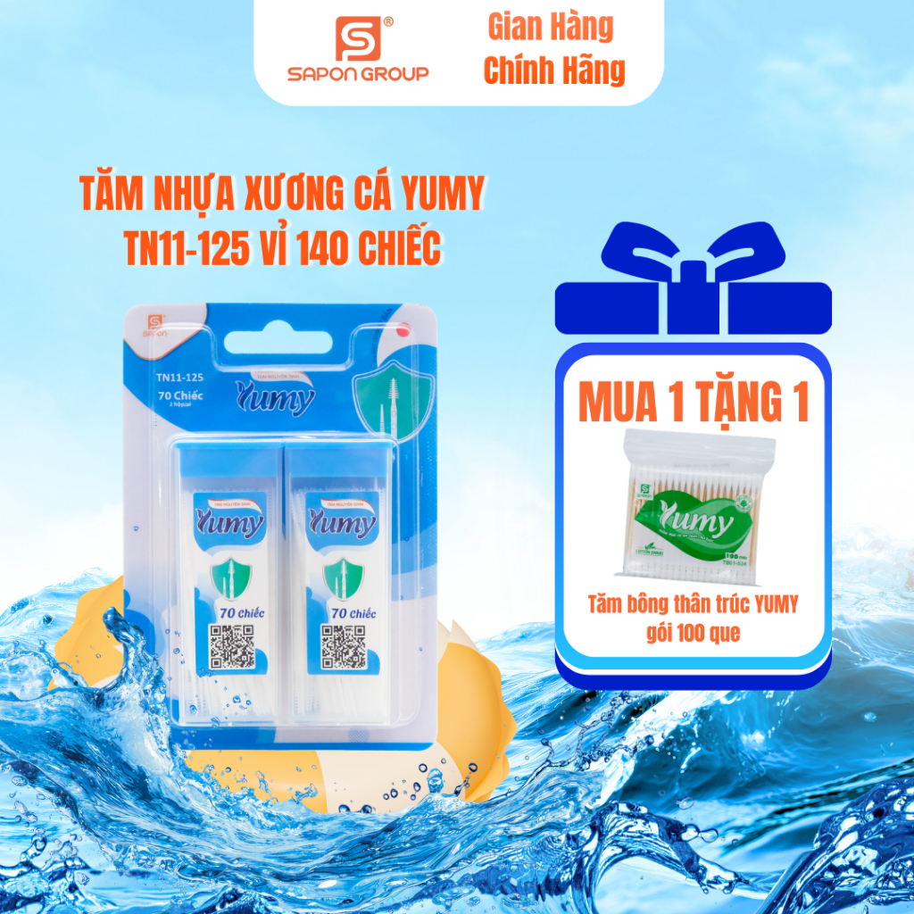 [MUA 1 TẶNG 1] Vỉ 140 chiếc Tăm nhựa xương cá YUMY an toàn cho nướu - Tặng 1 gói Tăm bông thân trúc