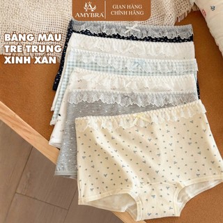 [ MẪU MỚI ] Quần Lót Nữ Cotton Họa Tiết Dễ Thương, Quần Chip Nữ Dáng Đùi Kháng Khuẩn AMYBRA L5522