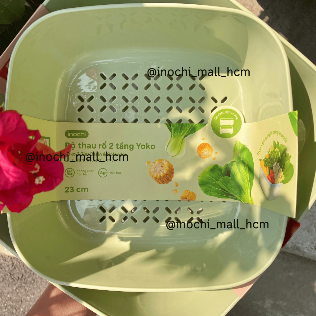 [MỚI] Bộ thau rổ 2 TẦNG Yoko đựng/rửa thực phẩm chịu nhiệt -20-100*C, dáng vuông cho căn bếp gọn gàng