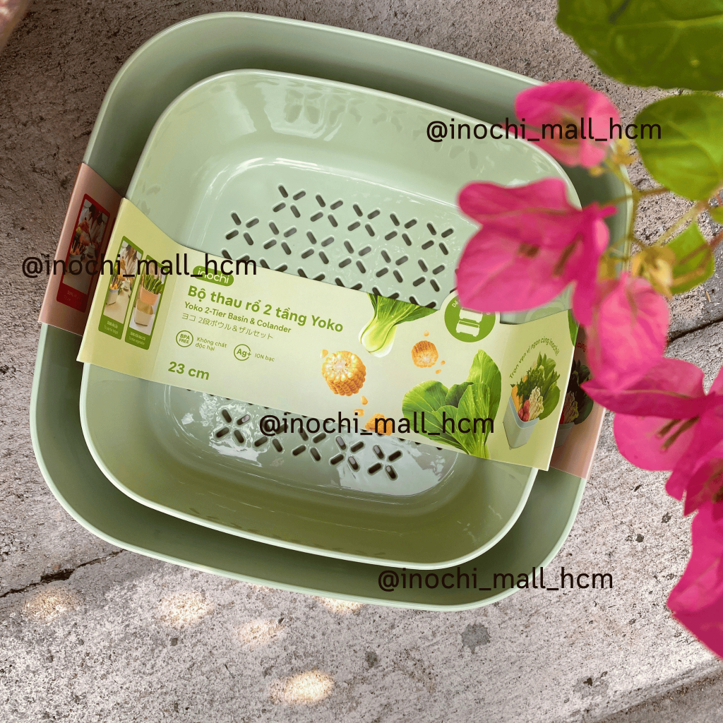 [MỚI] Bộ thau rổ 2 TẦNG Yoko đựng/rửa thực phẩm chịu nhiệt -20-100*C, dáng vuông cho căn bếp gọn gàng