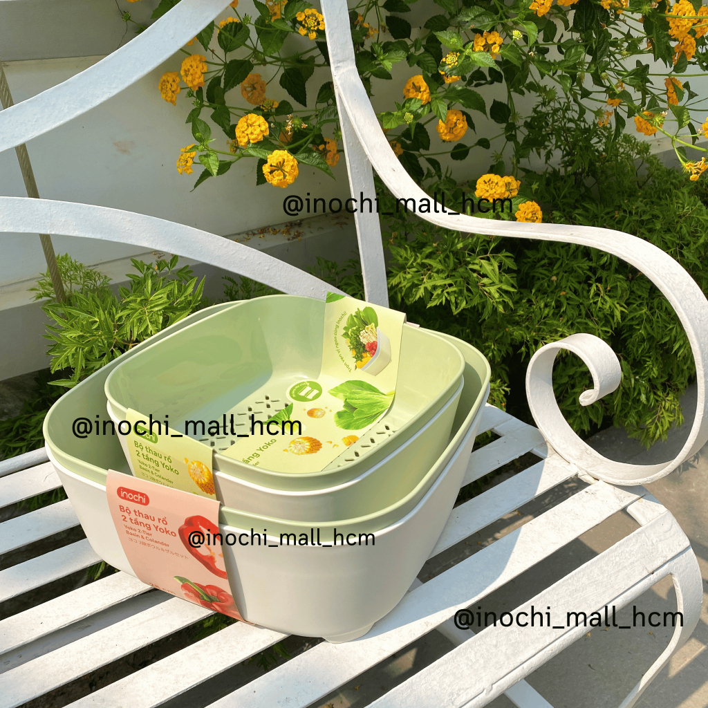 [MỚI] Bộ thau rổ 2 TẦNG Yoko đựng/rửa thực phẩm chịu nhiệt -20-100*C, dáng vuông cho căn bếp gọn gàng