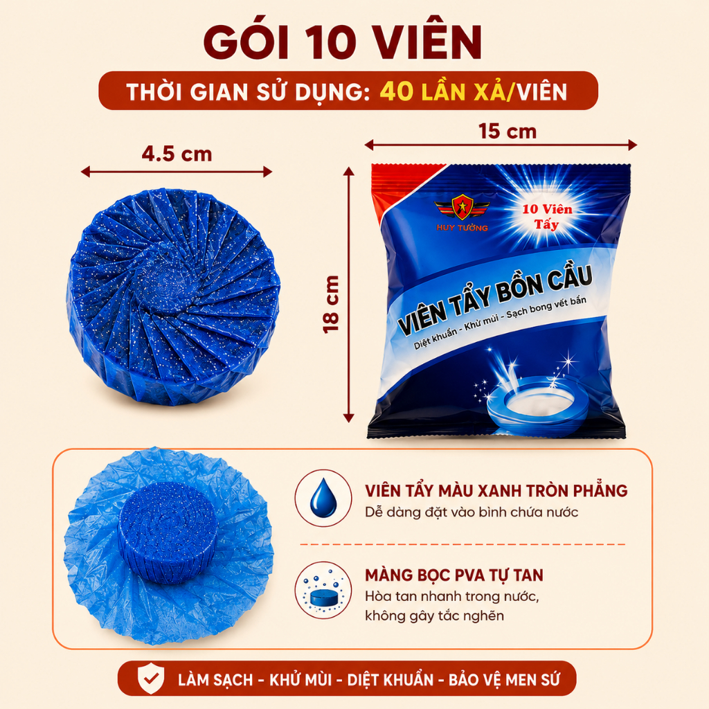Viên Thả Bồn Cầu Tẩy Sạch Mảng Bám Khử Mùi Hàn Quốc, Viên Tẩy Bồn Cầu Gói 10 Viên Cực Kỳ Tiện Lợi - Huy Tưởng | BigBuy360 - bigbuy360.vn
