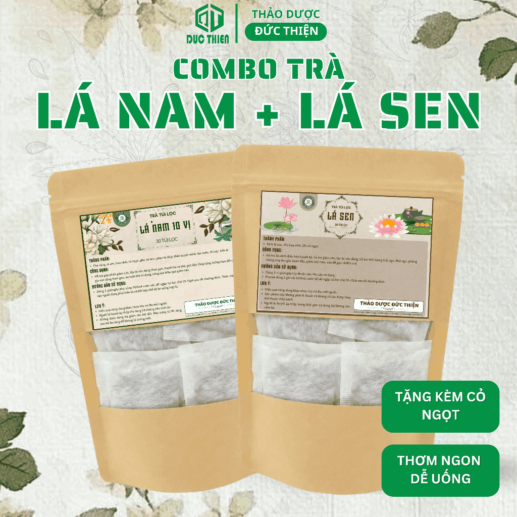 Combo Trà Lá Sen và Trà Lá Nam 10 Vị - Trà Thảo Mộc Đức Thiện