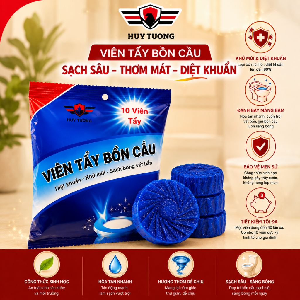 Viên Thả Bồn Cầu Tẩy Sạch Mảng Bám Khử Mùi Hàn Quốc, Viên Tẩy Bồn Cầu Gói 10 Viên Cực Kỳ Tiện Lợi - Huy Tưởng | BigBuy360 - bigbuy360.vn