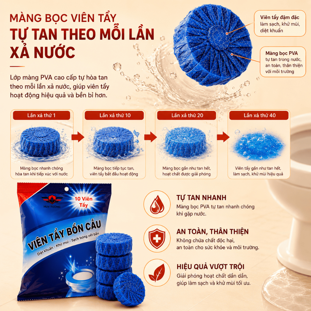 Viên Thả Bồn Cầu Tẩy Sạch Mảng Bám Khử Mùi Hàn Quốc, Viên Tẩy Bồn Cầu Gói 10 Viên Cực Kỳ Tiện Lợi - Huy Tưởng | BigBuy360 - bigbuy360.vn