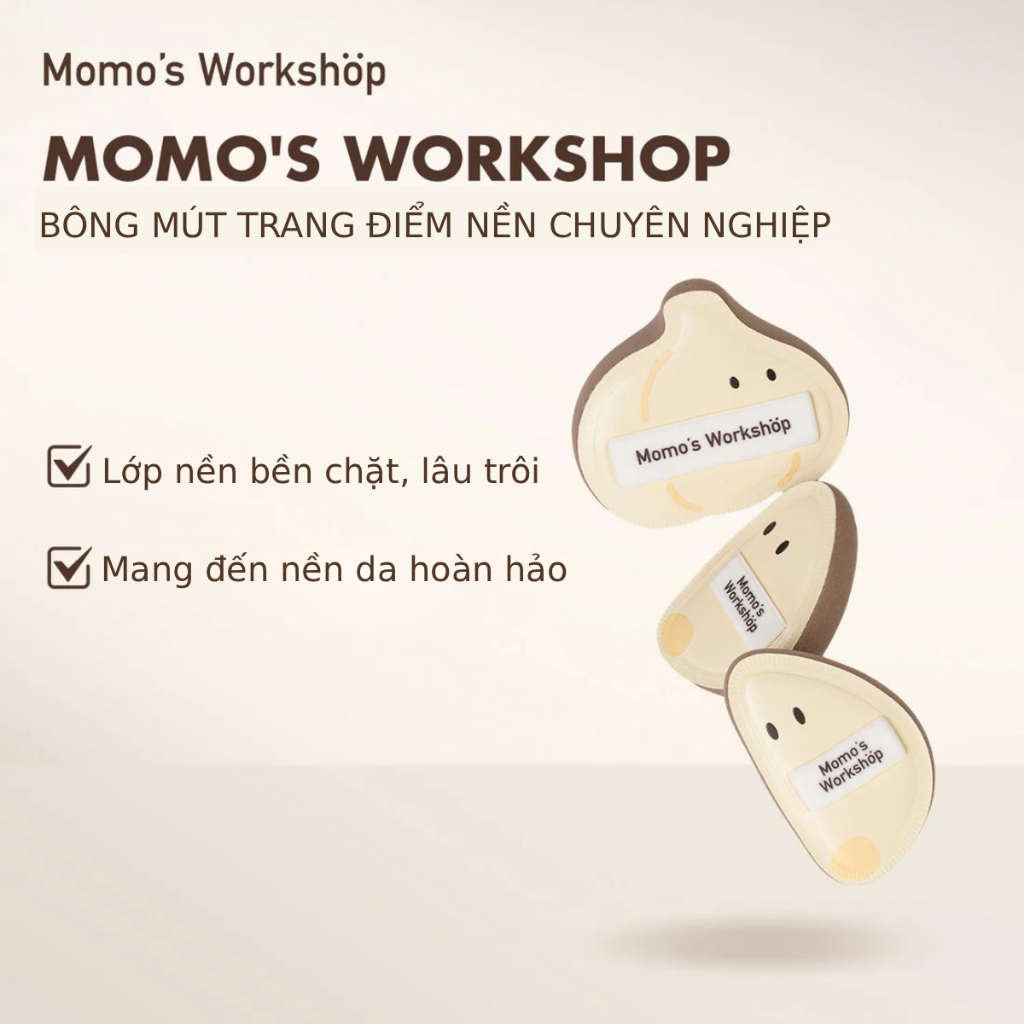 Bông Mút Trang Điểm Củ Tỏi Momo's Workshop Bento Buddies Airy Mallow Puff Trio - Garlic Crew Dry Use (3pcs)