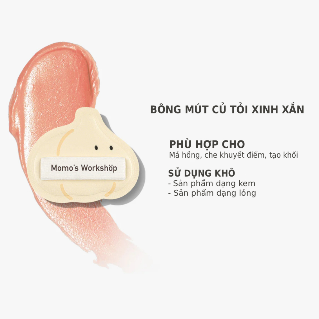Bông Mút Trang Điểm Củ Tỏi Momo's Workshop Bento Buddies Airy Mallow Puff Trio - Garlic Crew Dry Use (3pcs)