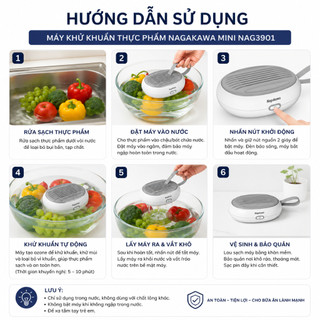 Máy khử khuẩn thực phẩm Nagakawa mini NAG3901, 2 chế độ khử khuẩn, bảo hành 12 tháng