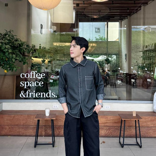 Áo Sơ Mi Denim Nam Nữ FOXNINE Phối Chỉ Nổi Form Rộng Dài Tay Chất Bò Co Giãn Contrast Stitch Shirt