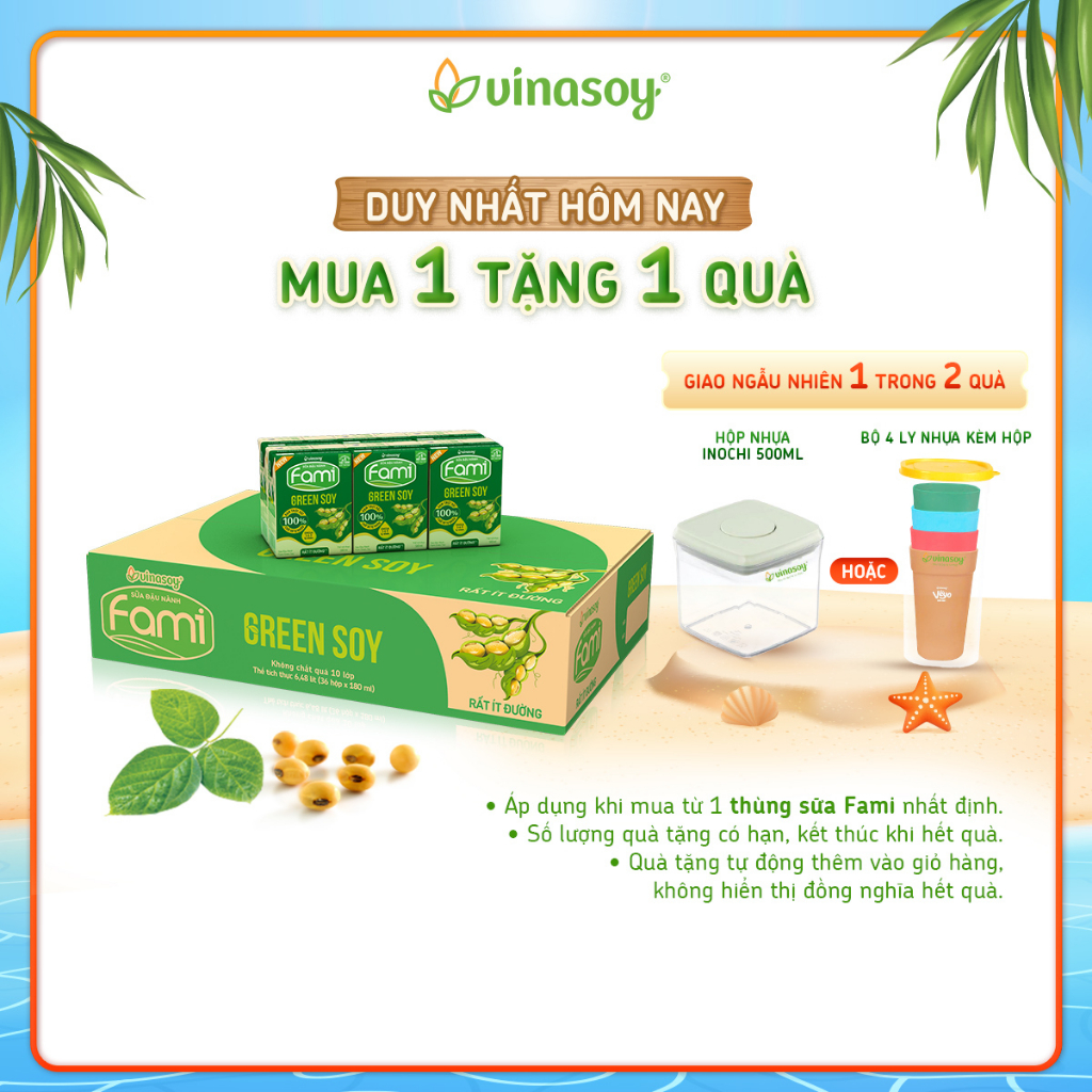Thùng sữa đậu nành Fami Green Soy rất ít đường (**) (36 hộp x 180ml)