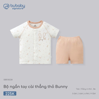 0-9m | Bubaby Bộ ngắn tay cài thẳng thỏ Bunny SBB130238 chất liệu cao cấp, mềm mại, mỏng nhẹ, thoáng mát cho bé trai gái