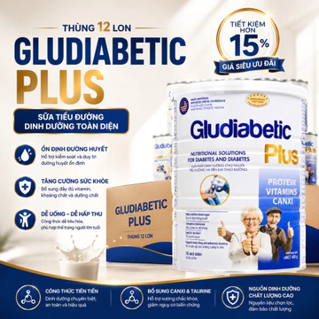 Sữa Tiểu Đường Gludiabetic Plus Dinh dưỡng cho người tiểu đường ổn định đường huyết (Thùng 12 Lon)