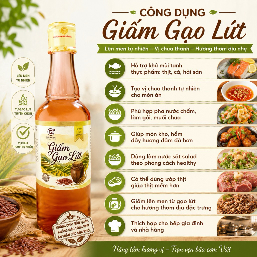 Giấm Gạo Lứt Lên Men Tự Nhiên Nguyễn Gia 500ml / 1L NGG008