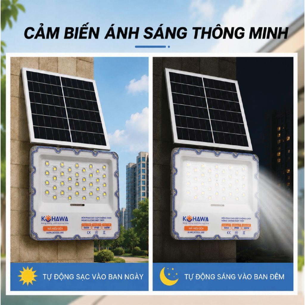 Đèn mắt ngọc Năng Lượng Mặt Trời 300W KOHAWA -Đèn pha Chống Ngoài Trời-Chống Nước IP68-Pin lớn-K.DCC01.300