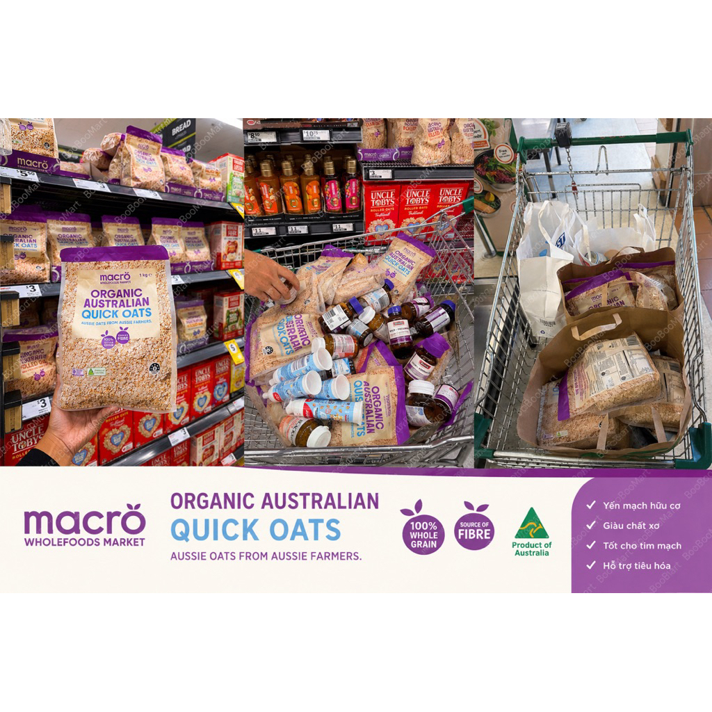 [ÚC] Yến mạch hữu cơ Úc Macro Organic Australian Quick Oats & Rolled Oats Happi Phạm 1kg