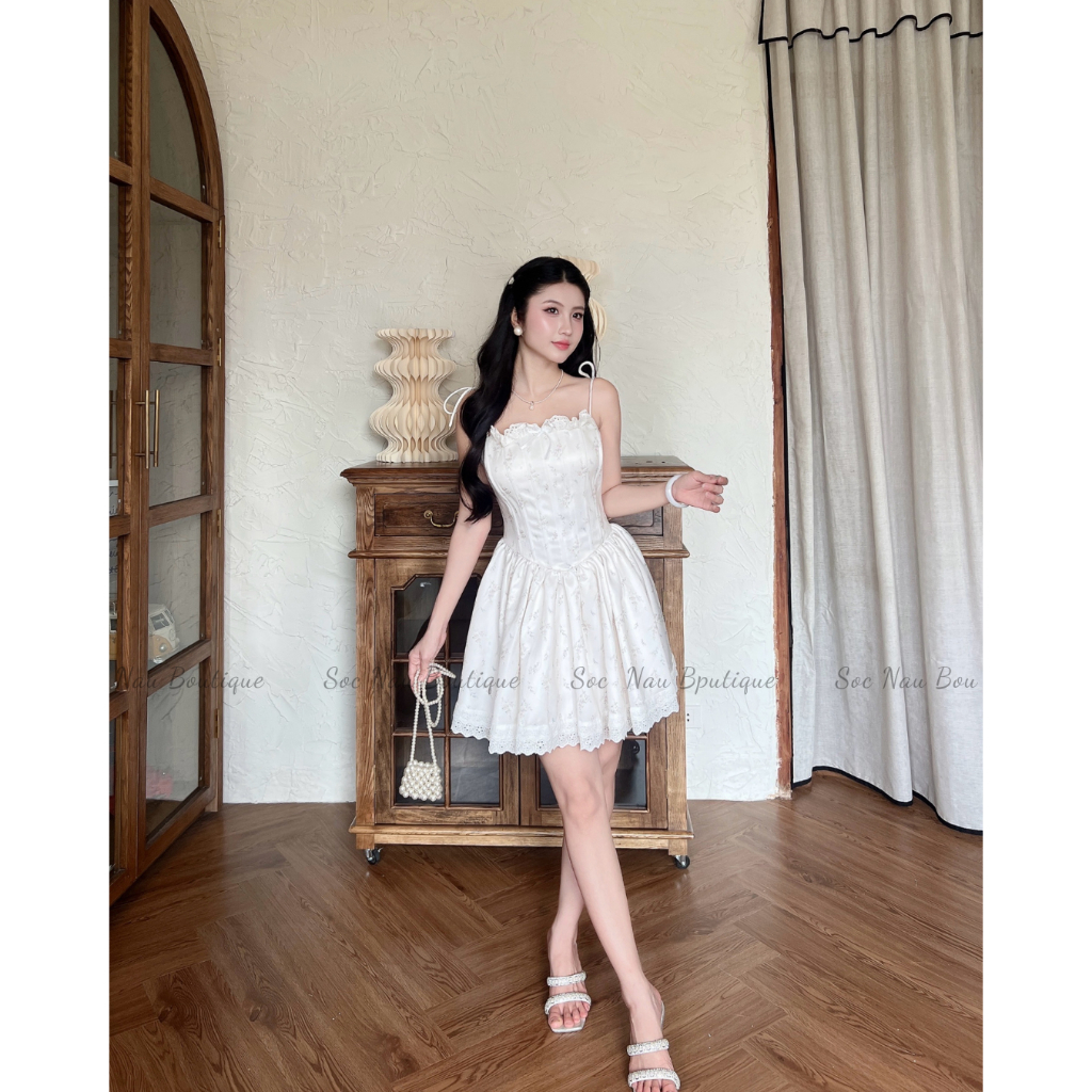 Váy Tùng Xòe Tiểu Thư Hoa Lavender NV744 Váy Bồng Xòe Form Corset Mẫn Tiên
