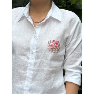 Áo sơ mi nữ Linen Tưng Thêu tay thủ công. JUNE LINEN A04T