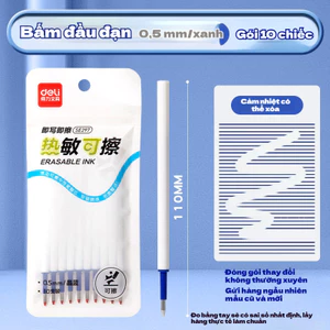 Ruột Bút Bấm Xóa Được 0.5mm Deli – Bộ 10 Ruột Bút Gel FriXion Thay Thế, Mực Nhiệt Xóa Được Cho Bút Bấm Học Sinh