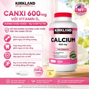 Viên uống Canxi tốt cho xương, răng, phòng ngừa loãng xương Kirkland Signature Calcium 600mg + Vitamin D3