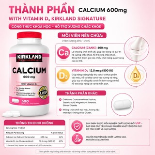[NHẬP MỸ] Thực phẩm bảo vệ sức khỏe Kirkland Signature Calcium with Vitamin D3 - Hộp 500 viên