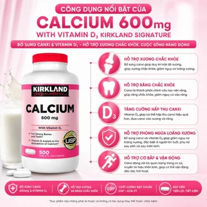 Viên uống hỗ trợ nhu cầu Canxi thai kỳ, tăng hấp thu Kirkland Signature 600mg with Vitamin D3 - 500 viên