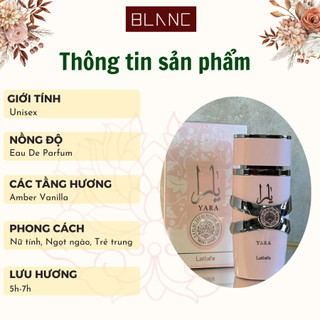 Nước Hoa Nữ Chiết Lattafa Yara EDP BLANC PERFUME, Dầu Thơm Hương Amber Vanilla Phong Cách Ngọt Ngào, Trẻ Trung