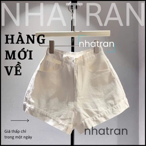 Quần đùi short jean nữ phom A cạp lưng cao viền lai to màu trơn trắng đen xanh nhatran X88