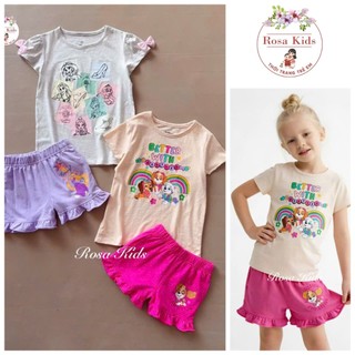 (12-22kg) Đồ bộ mặc nhà bé gái xuất khẩu, họa tiết công chúa hoạt hình đáng yêu