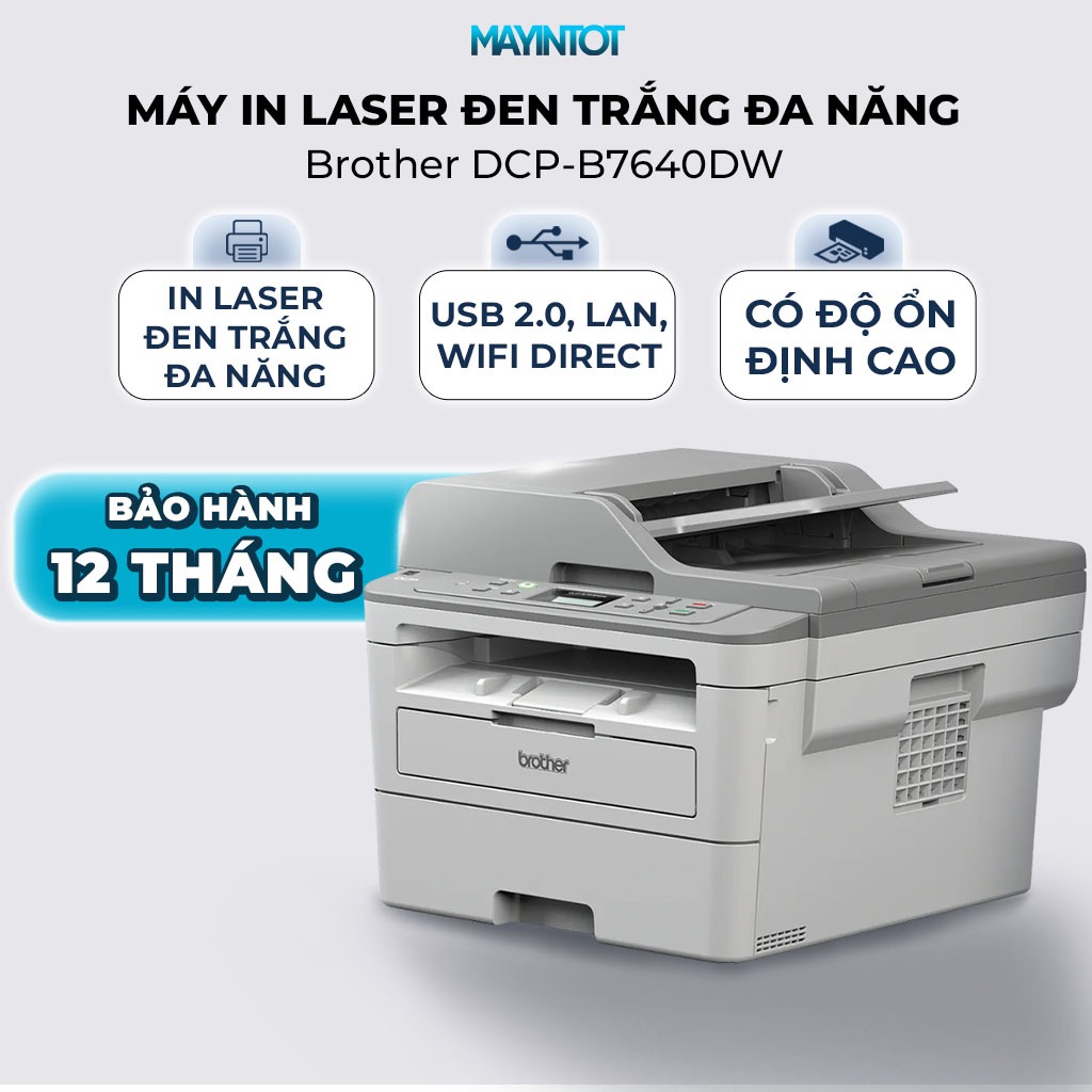 Máy In Laser Đen Trắng Đa Năng Brother DCP-B7640DW - In, Scan, Copy, Đảo Mặt Tự Động, Kết Nối USB, LAN, WIFI