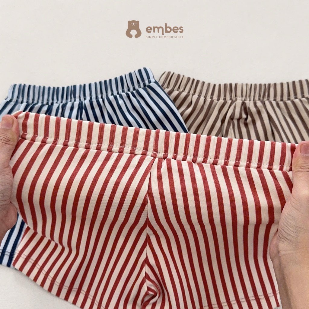 Bộ Cộc Cho Bé Embes, Bộ Cộc Tay In Hình Phối Quần Kẻ Sọc Chất Mát Cho Bé Trai Bé Gái Size Từ 8-17kg