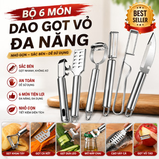 [BỘ 6 MÓN] Bộ Dụng Cụ Nhà Bếp Inox Cao Cấp – Gồm Dao Gọt, Dụng Cụ Đánh Vảy Cá, Và Bộ Gọt Rau Củ Quả Đa Năng