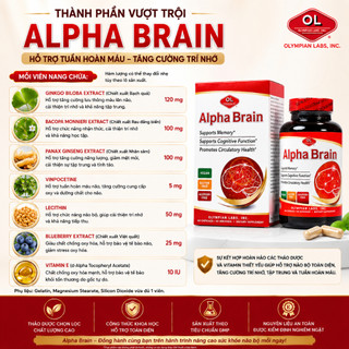 Viên uống bổ não Alpha Brain Olympian Labs hỗ trợ trí nhớ, giúp giảm mệt mỏi và mất ngủ hộp 60 viên