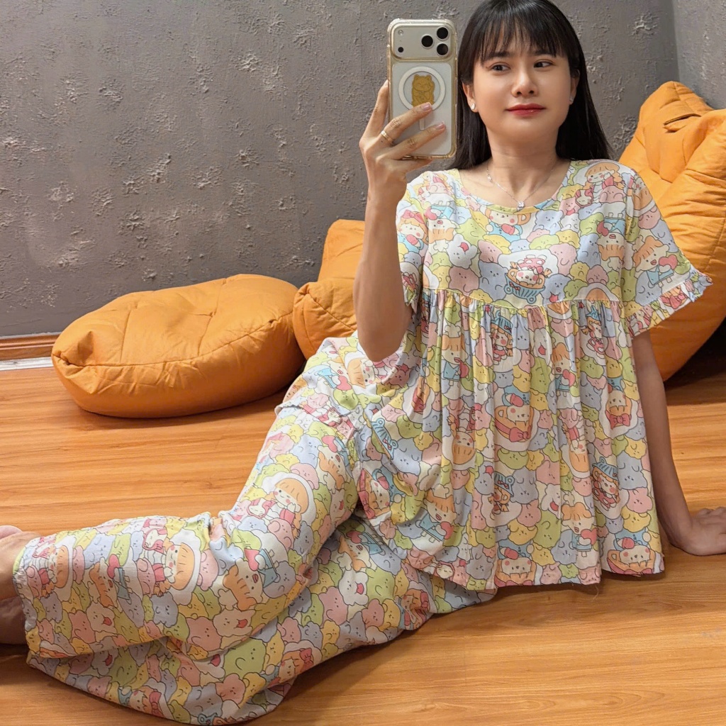 (43-90kg) Tole babydoll FORM RỘNG tay bèo, hàng may kỹ, 43-90kg - Nocnhamacdobo