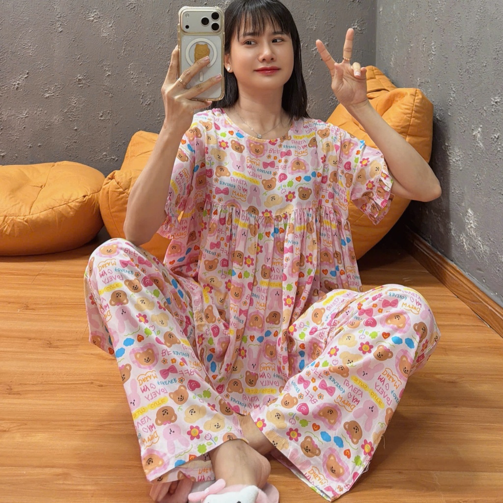 (43-90kg) Tole babydoll FORM RỘNG tay bèo, hàng may kỹ, 43-90kg - Nocnhamacdobo