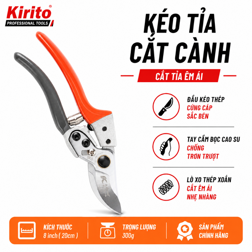 Kéo Cắt Tỉa Cành Kapusi K8652 8 Inch – Thép SK5 Nhật Bản Cao Cấp, Cắt Cây Kiểng Sắc Bén