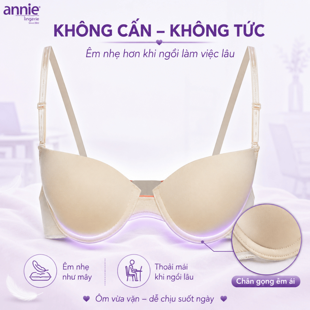 Áo Ngực Cao Cấp Tạo Dáng Ngực annie bra 8131B mút vừa,trơn,ôm ngực vải lót cotton thấm hút thoáng mát