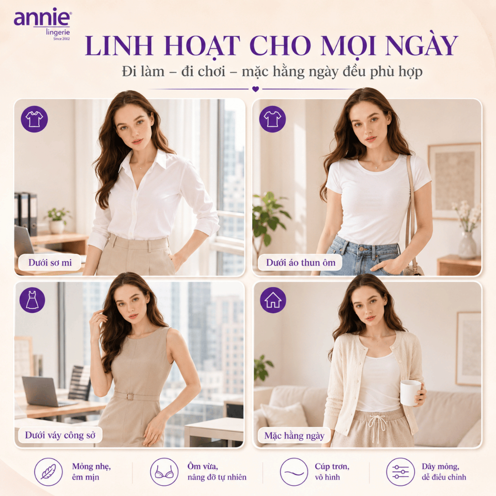 Áo Ngực Cao Cấp Tạo Dáng Ngực annie bra 8131B mút vừa,trơn,ôm ngực vải lót cotton thấm hút thoáng mát